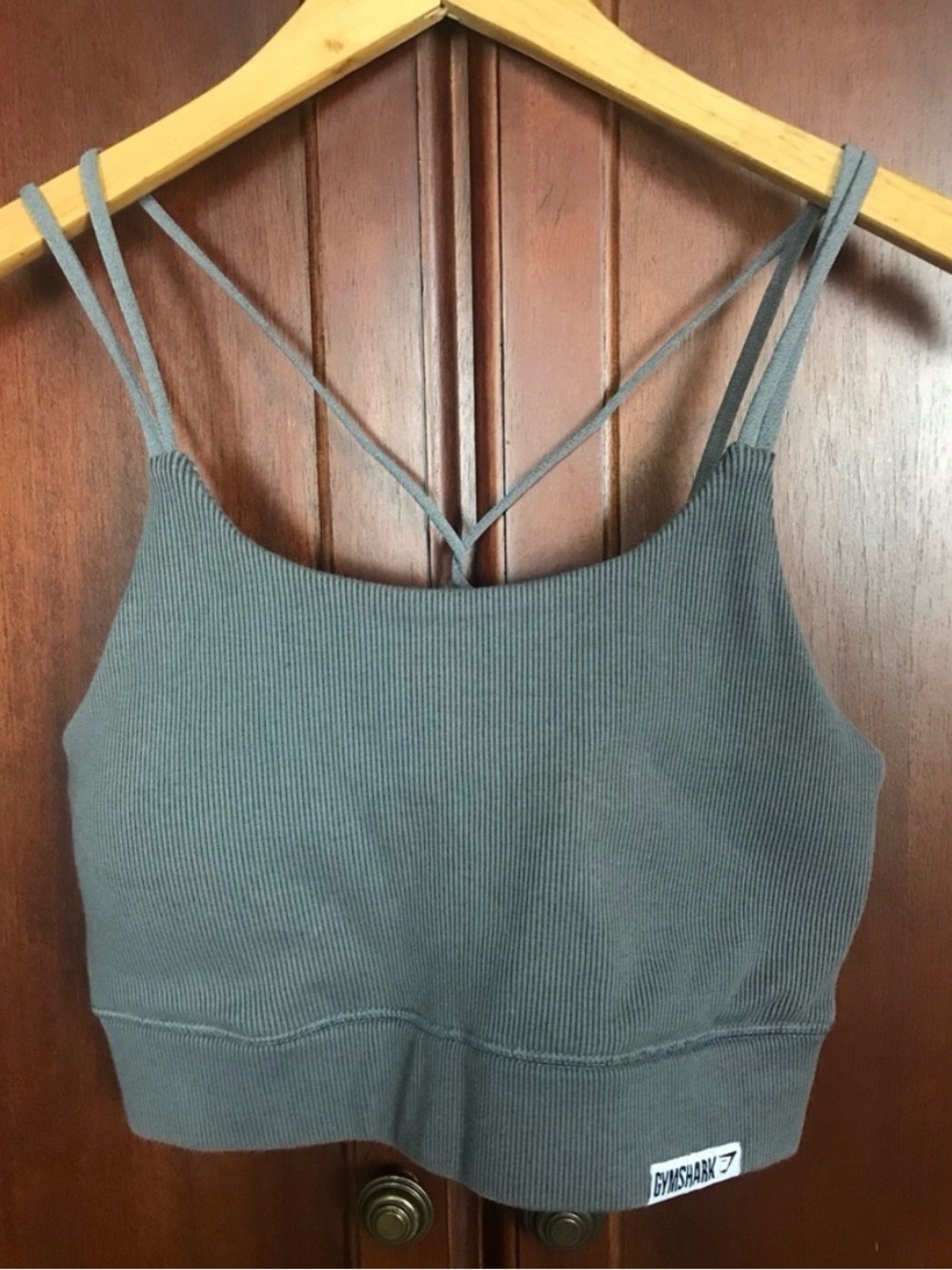 Gymshark Ribbed Strappy Crop Tank Top - Slate Gray